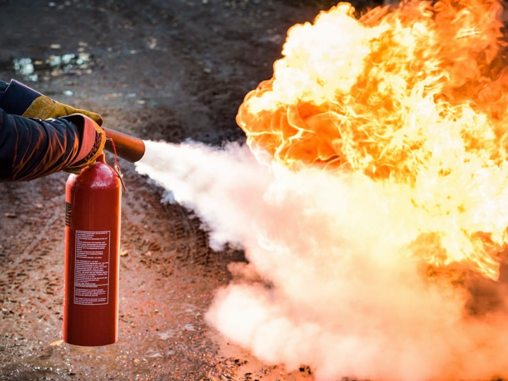 Fire suppression system in operation
